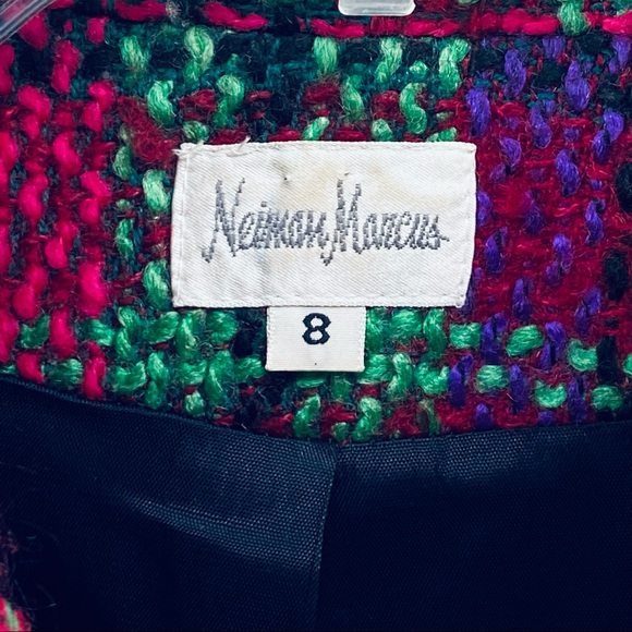 Neiman Marcus Vintage Wool Tweed Woven Purple, Pink & Green Blazer Jacket Size 8 - Picture 6 of 11